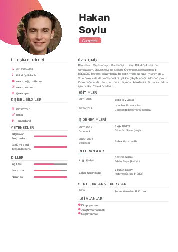 Gazeteci CV Örnekleri cv indir